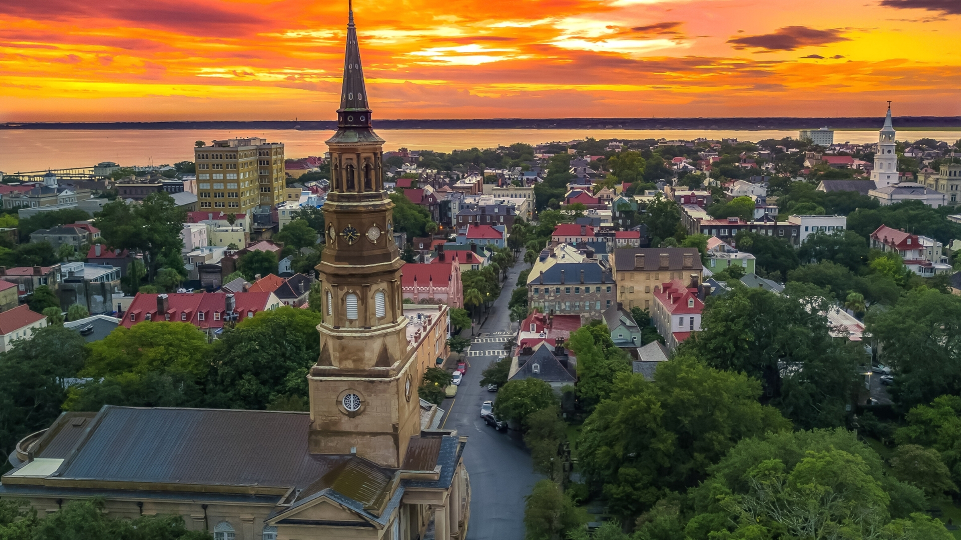 Downtown Charleston at Sunset with Clouds