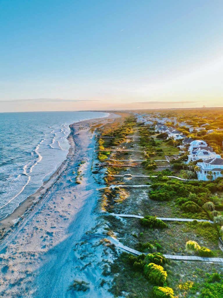 Aerial View of Isle of Palms Beach at Sunset